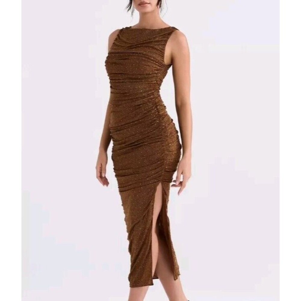 NEW House Of CB London Laurie Coffee Brown Crystallised Maxi Dress Size Small